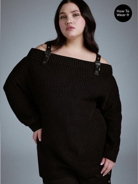 torrid Sweaters - torrid Nightfall Buckle Strap Off-Shoulder Sweater